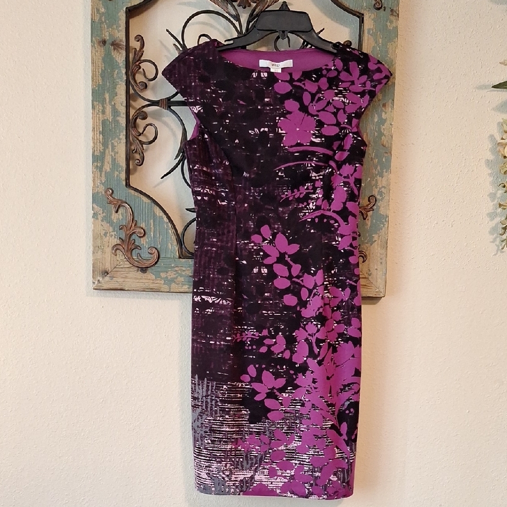 WISP Purple Sheath Midi Dress with Crew Neck. NWOT Size 2